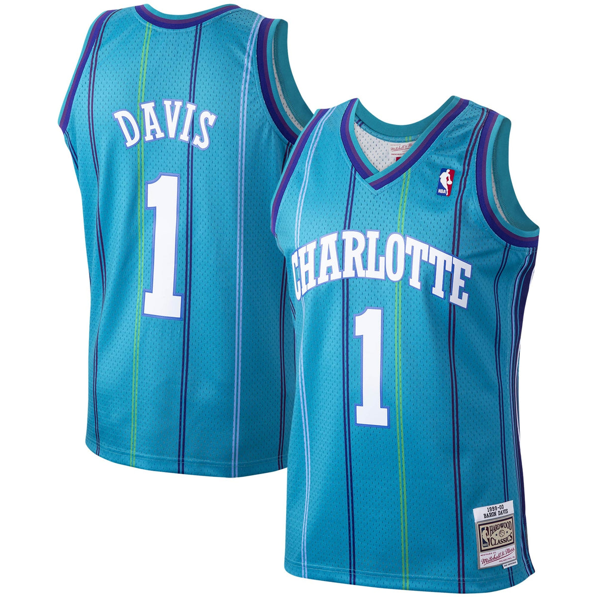 Charlotte Hornets Baron Davis Mitchell & Ness Teal 1999/00 Hardwood Classics Swingman Jersey for Men product image 2,