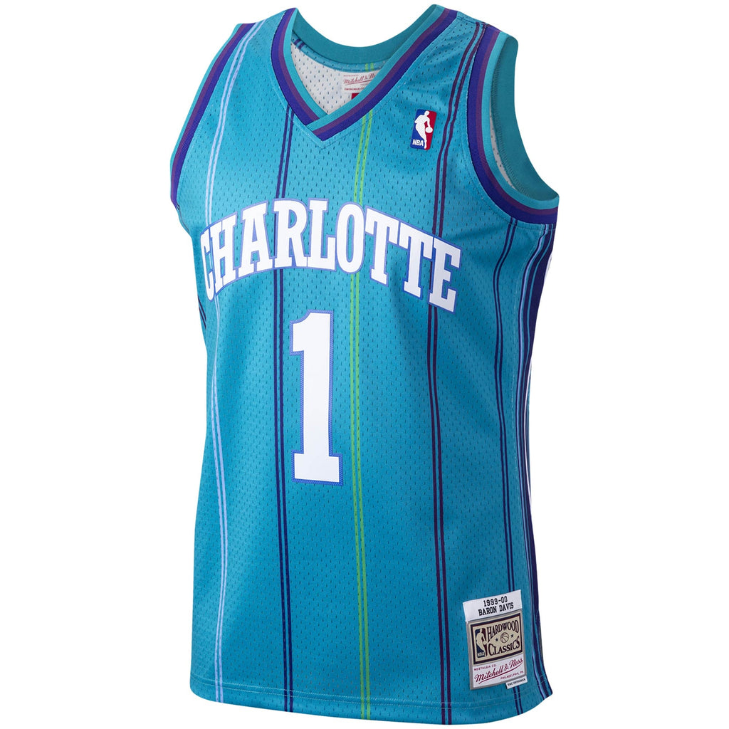 Charlotte Hornets Baron Davis Mitchell & Ness Teal 1999/00 Hardwood Classics Swingman Jersey for Men product image 3,