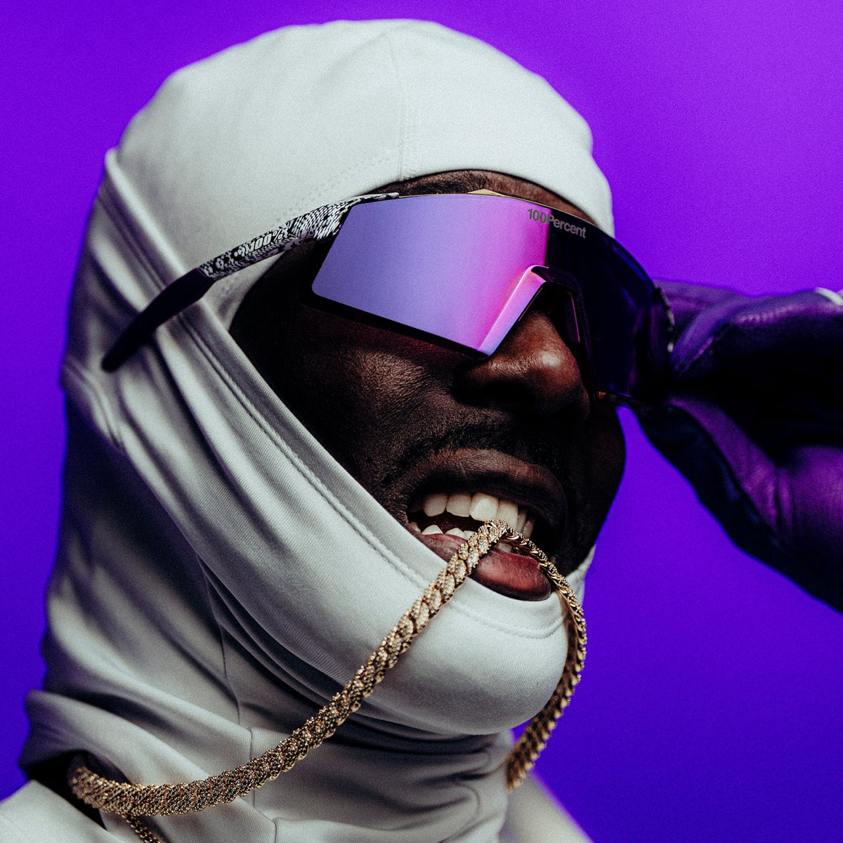 100% AEROCRAFT® Elly 3 White Venom Sunglasses – Purple Mirror Lens Performance Eyewear | Elly De La Cruz Signature