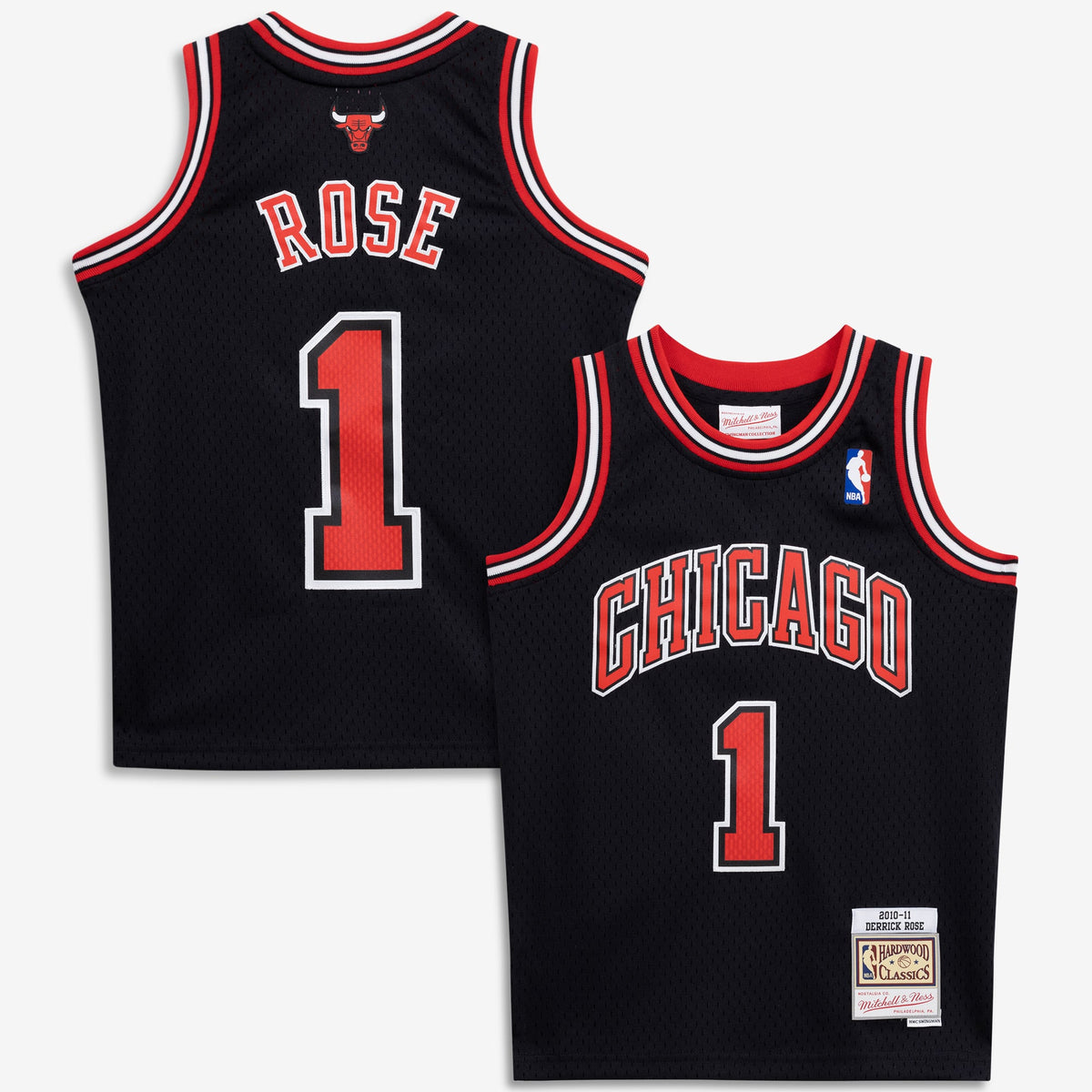 Youth Chicago Bulls Derrick Rose Mitchell & Ness Black 2010/11 Hardwood Classics Swingman Jersey product image 1, provided