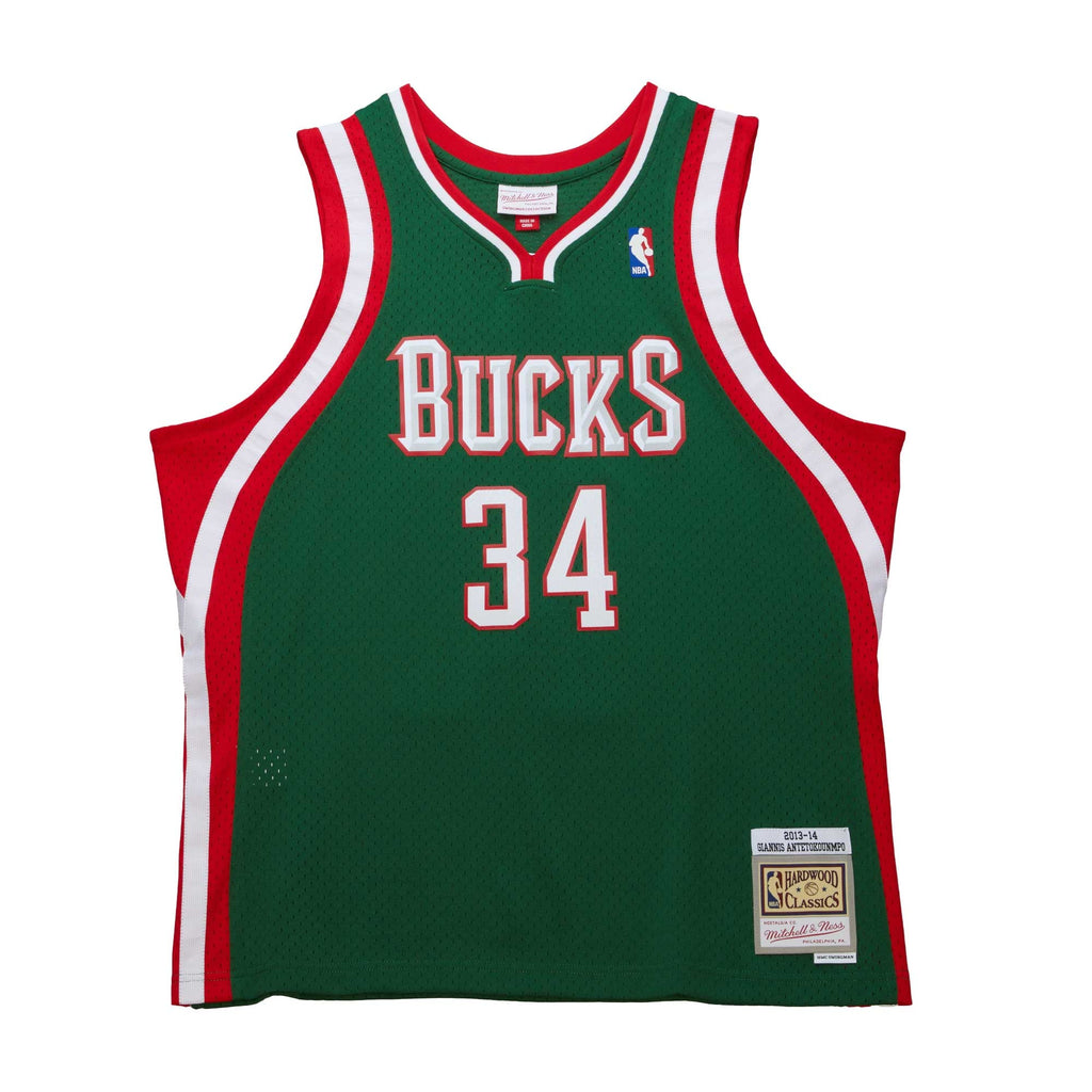 Milwaukee Bucks Giannis Antetokounmpo Mitchell & Ness Hunter Green 2013/14 Hardwood Classics Swingman Jersey for Men product
