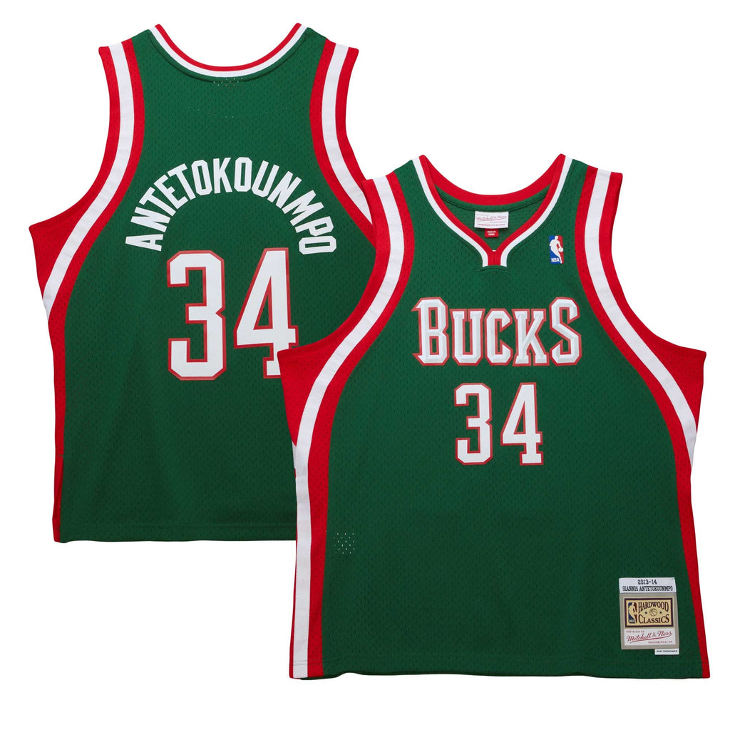 Milwaukee Bucks Giannis Antetokounmpo Mitchell & Ness Hunter Green 2013/14 Hardwood Classics Swingman Jersey for Men product