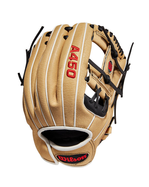 2021 Wilson A450 11.5" Youth Baseball Glove (WBW100174115) product image 1, provided for visual reference and product detail