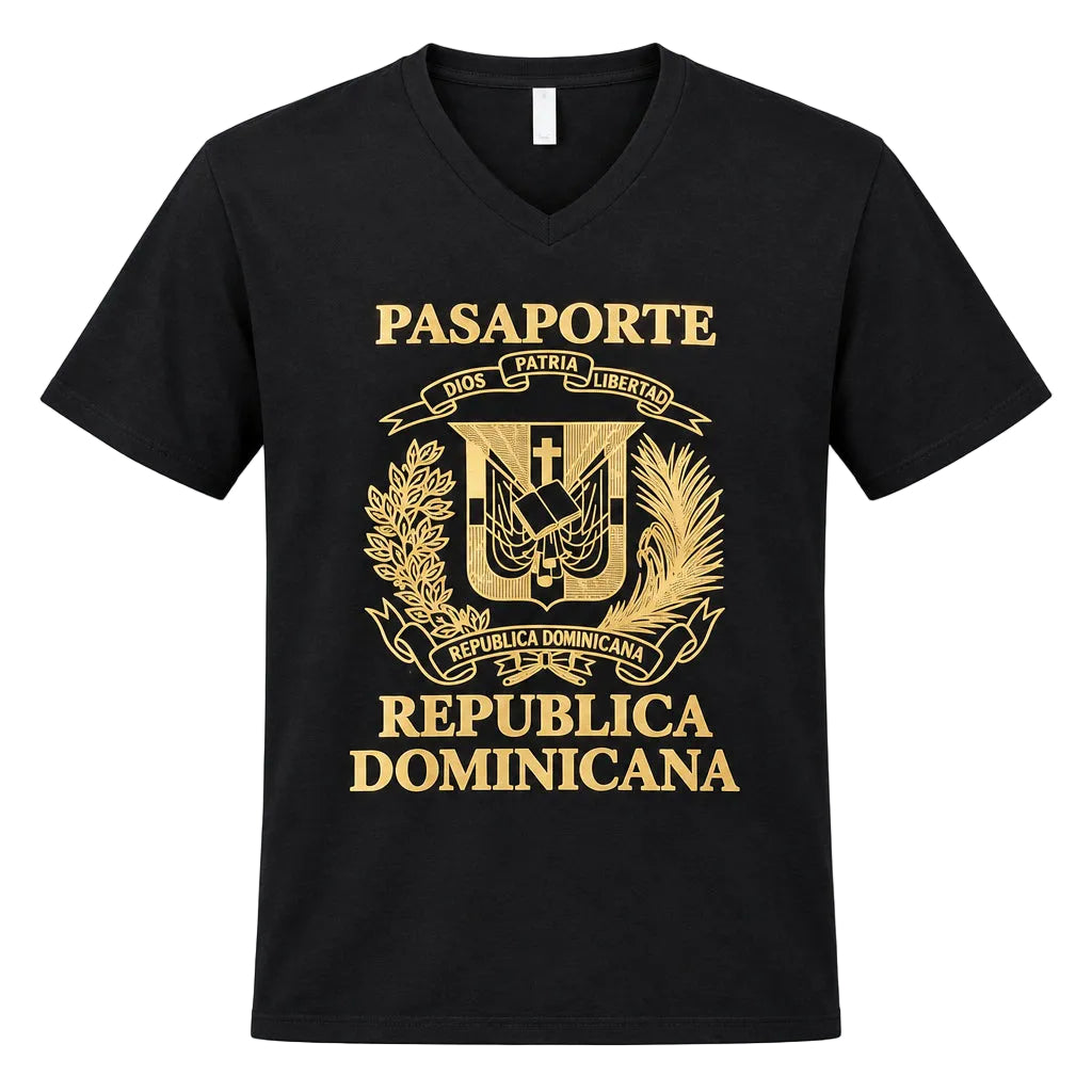 Dominican Shield Passport Light Silver foil V Neck product image 4, provided for visual reference and product detail review