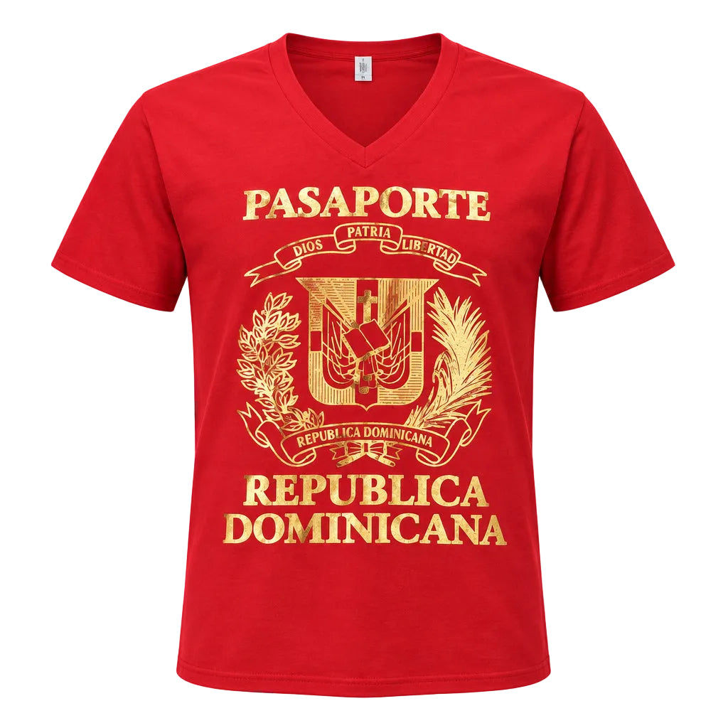 Dominican Shield Passport Light Silver foil V Neck product image 3, provided for visual reference and product detail review