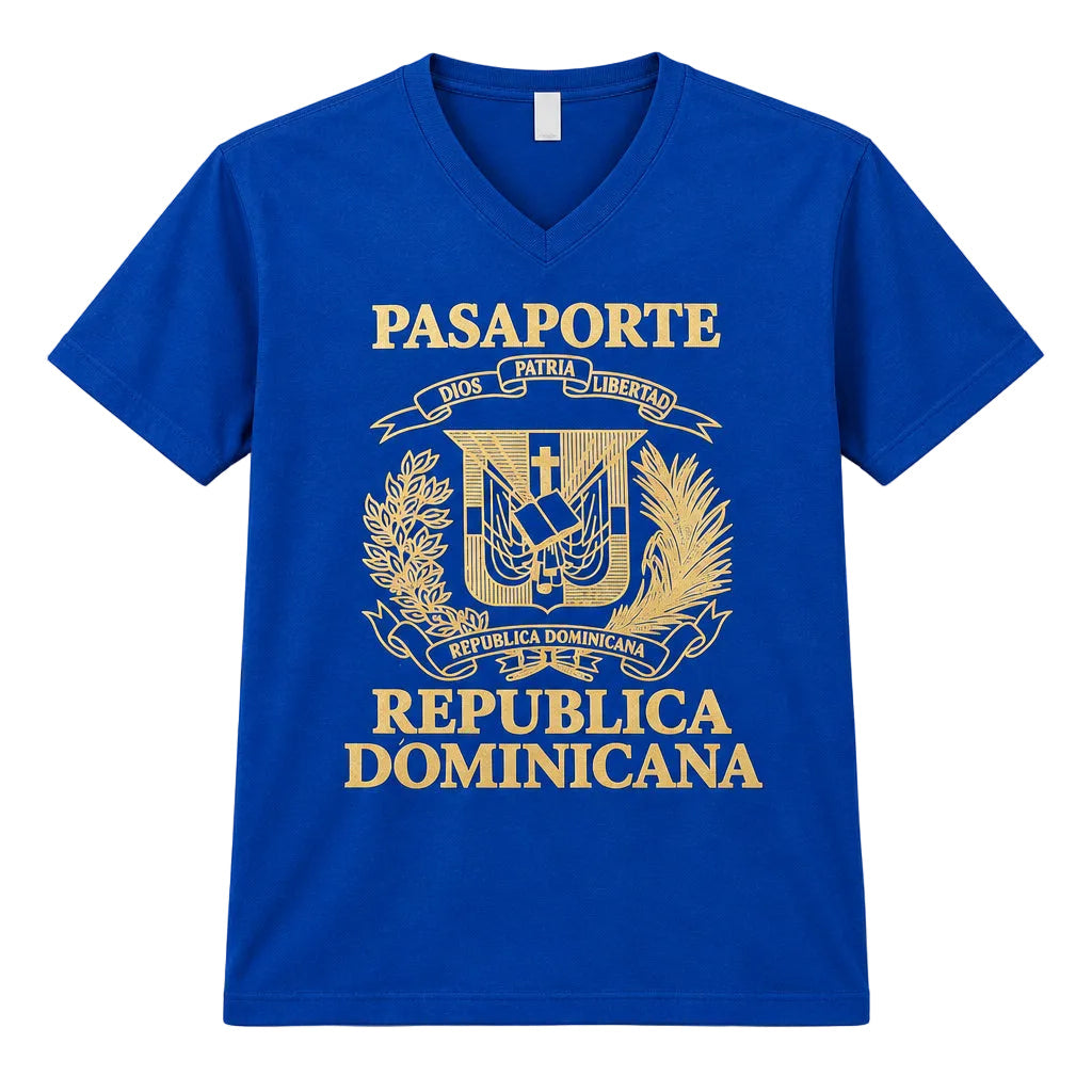 Dominican Shield Passport Light Silver foil V Neck product image 1, provided for visual reference and product detail review