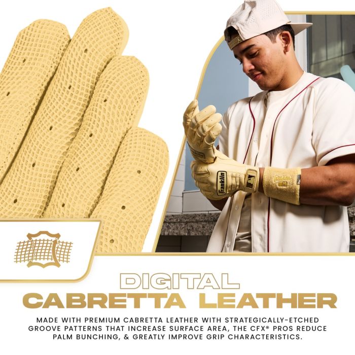Franklin CFX Pro Chrome Batting Gloves | Gold Edition | MLB Pro-Level Fit Grip | 20793F product image 2, provided for visual