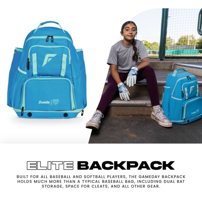 Franklin Sports USA SB Gameday Fastpitch Softball Backpack – Blue/Mint – Adult & Youth Equipment Bag product image 2,