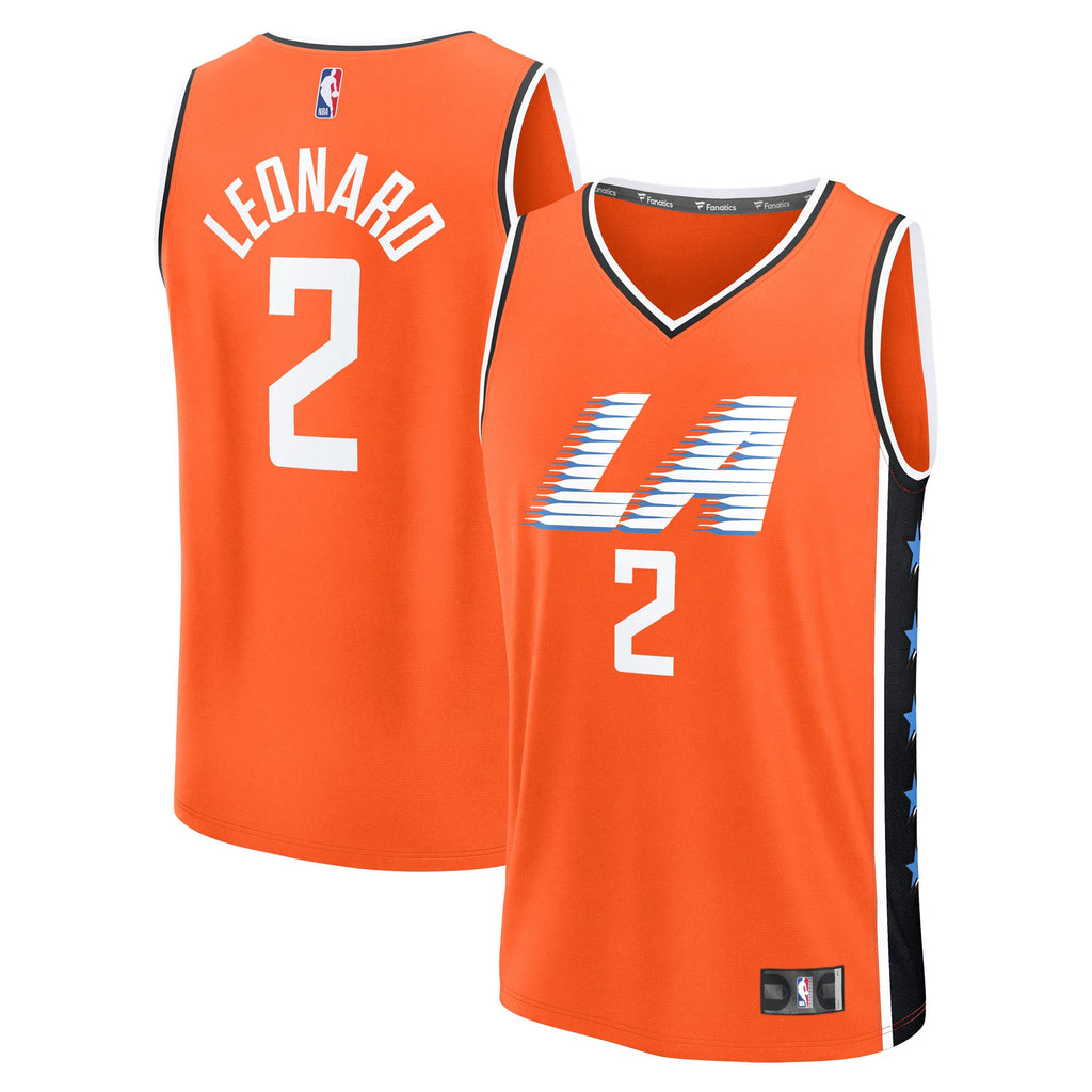 Youth LA Clippers Kawhi Leonard Fanatics Orange 2025/26 City Edition Fast Break Jersey product image 1, provided for visual