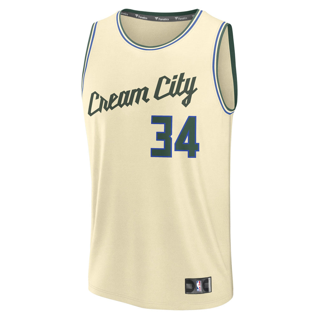 Youth Milwaukee Bucks Giannis Antetokounmpo Fanatics Cream 2025/26 City Edition Fast Break Jersey product image 3, provided
