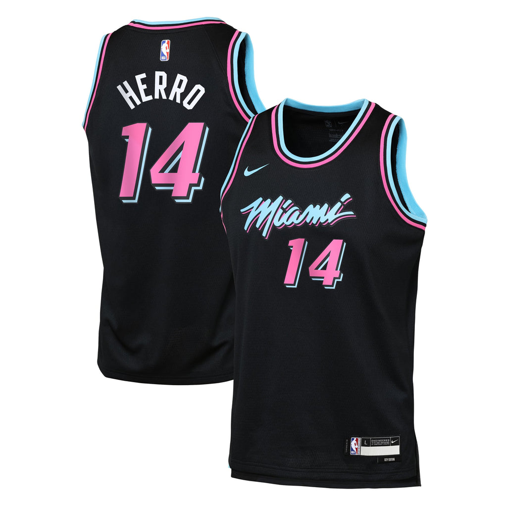 Youth Miami Heat Tyler Herro Nike Black 2025/26 City Edition Swingman Jersey product image 1, provided for visual reference