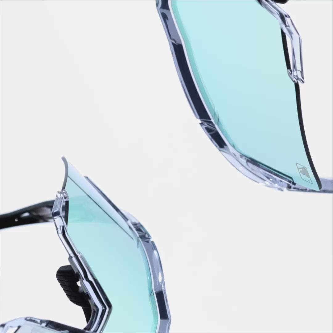 100% SPEEDCRAFT MLB Authentic Sunglasses – Polished Translucent Grey Frame with Blue Topaz Mirror Lens | Performance Sports