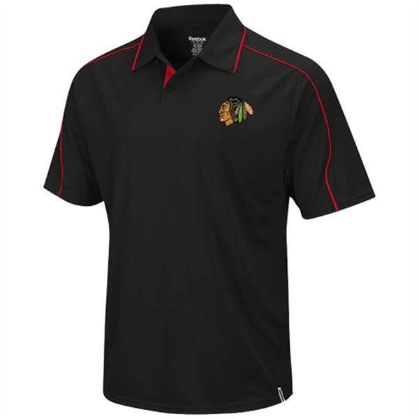 Reebok Chicago Blackhawks Black Active Polo product image 1, provided for visual reference and product detail review