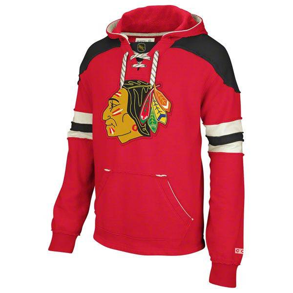 Chicago Blackhawks Red CCM Pullover Lace Up Hooded Sweatshirt product image 1, provided for visual reference and product