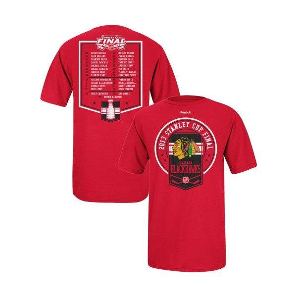 Reebok Men Chicago Blackhawks 2013 NHL Stanley Cup Finals Roster Red T-Shirt product image 1, provided for visual reference