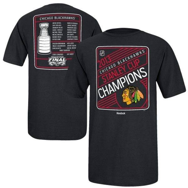 Reebok Chicago Blackhawks 2013 NHL Stanley Cup Final Champions Linear Cup T-Shirt - Black product image 1, provided for