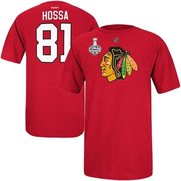 Reebok Marian Hossa Chicago Blackhawks 2013 NHL Stanley Cup Final Bound Name and Number T-Shirt product image 1, provided