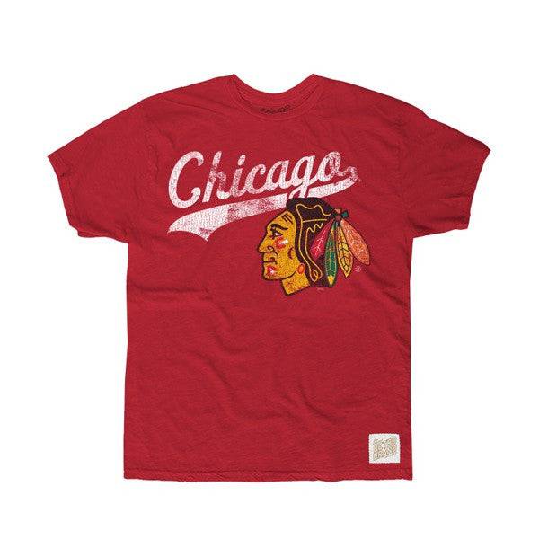 Chicago Blackhawks Script Tailswoop T-Shirt by Retro Brand product image 2, provided for visual reference and product detail