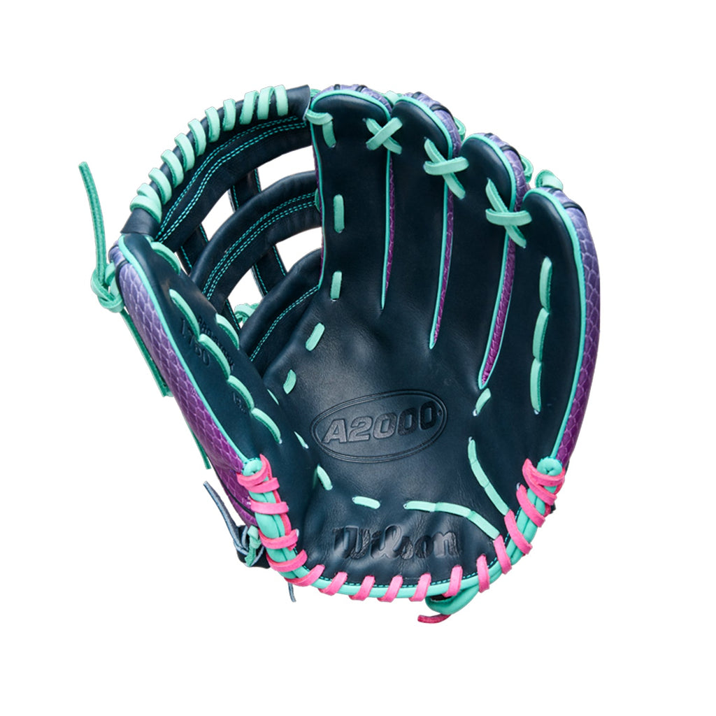 Wilson 2025 OMAHA A2000 1750 Grape Flamingo 12.5" Outfield Glove product image 2, provided for visual reference and product
