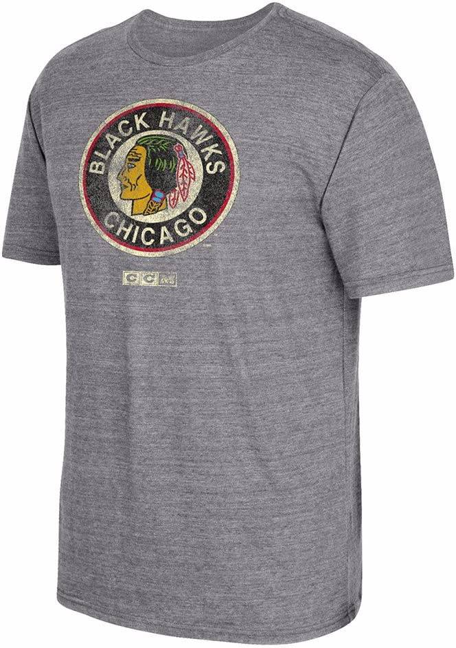 Reebok Chicago Blackhawks CCM "Retro" Distressed Premium Tri-Blend Gray T-Shirt product image 1, provided for visual
