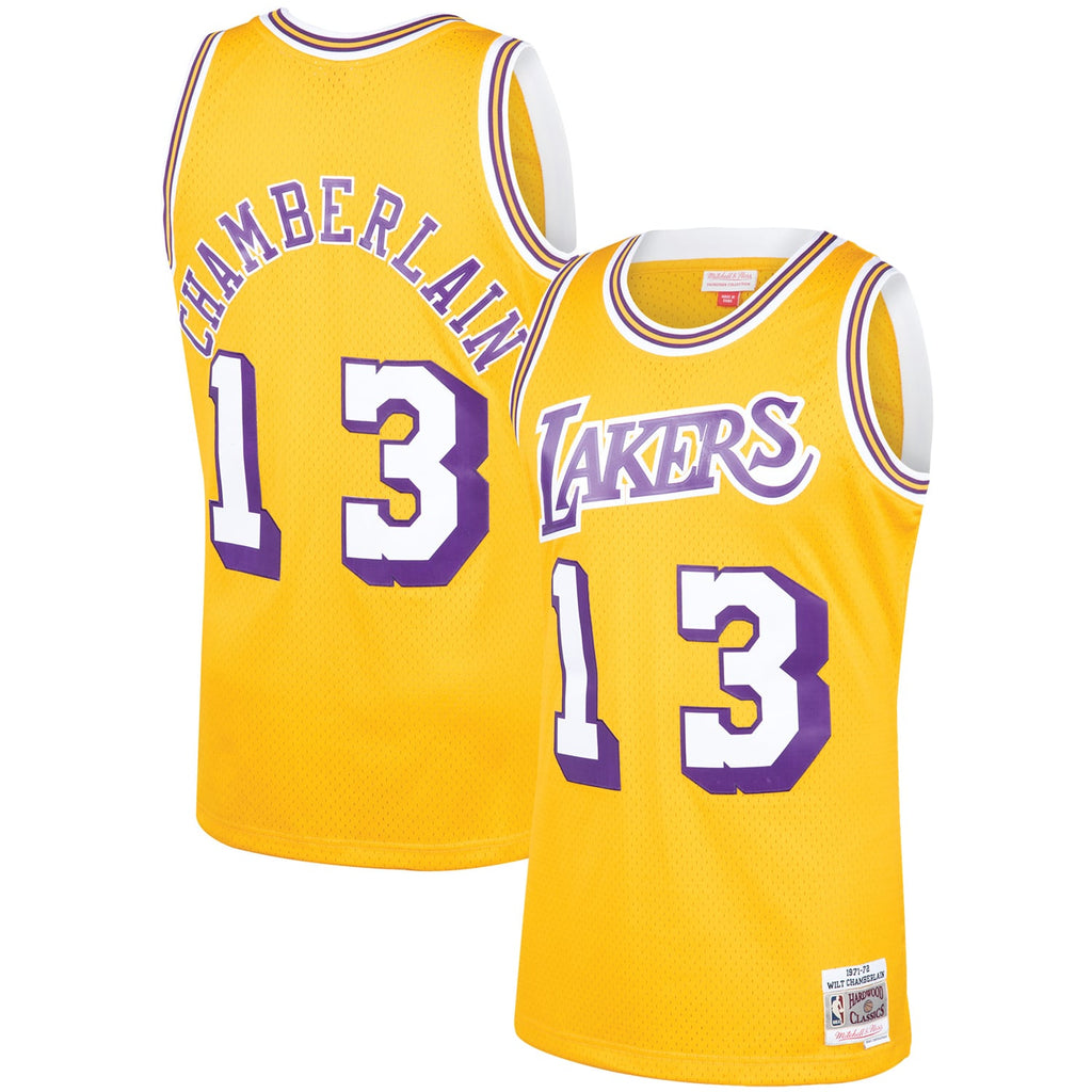 Los Angeles Lakers Wilt Chamberlain Mitchell & Ness Gold 1971/72 Hardwood Classics Swingman Jersey for Men product image 1,