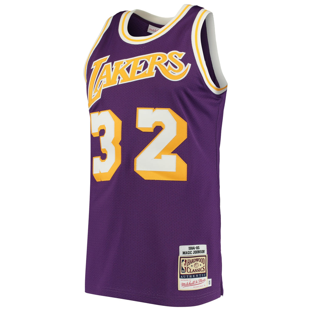 Los Angeles Lakers Magic Johnson Mitchell & Ness Purple 1984/85 Hardwood Classics Authentic Jersey for Men product image 3,