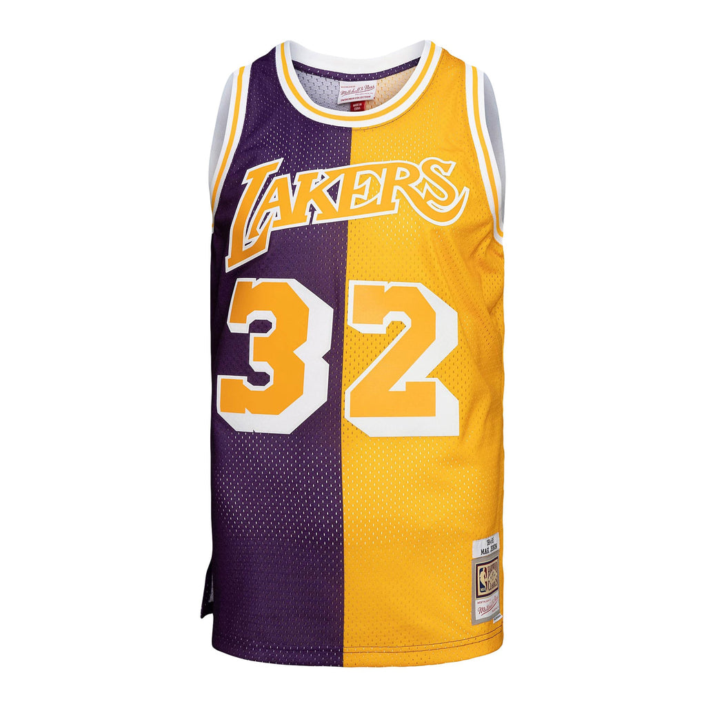 Los Angeles Lakers Mitchell & Ness Purple/Gold Big & Tall Hardwood Classics 1984/85 Split Swingman Jersey for Men product