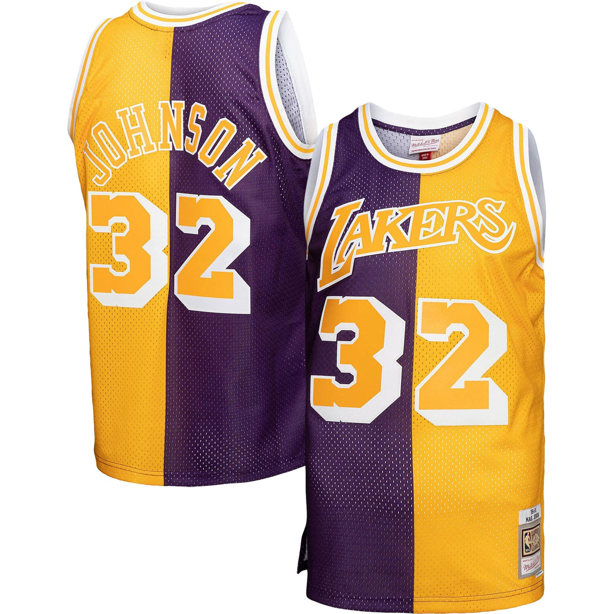 Los Angeles Lakers Mitchell & Ness Purple/Gold Big & Tall Hardwood Classics 1984/85 Split Swingman Jersey for Men product
