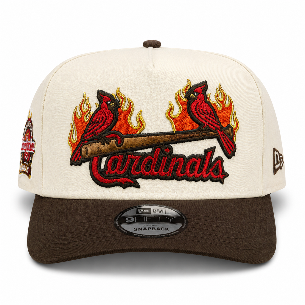 New Era St. Louis Cardinals 9FIFTY A-Frame Curved Busch Stadium Patch Snapback Hat Cream/Walnut | MLB Adjustable Cap product