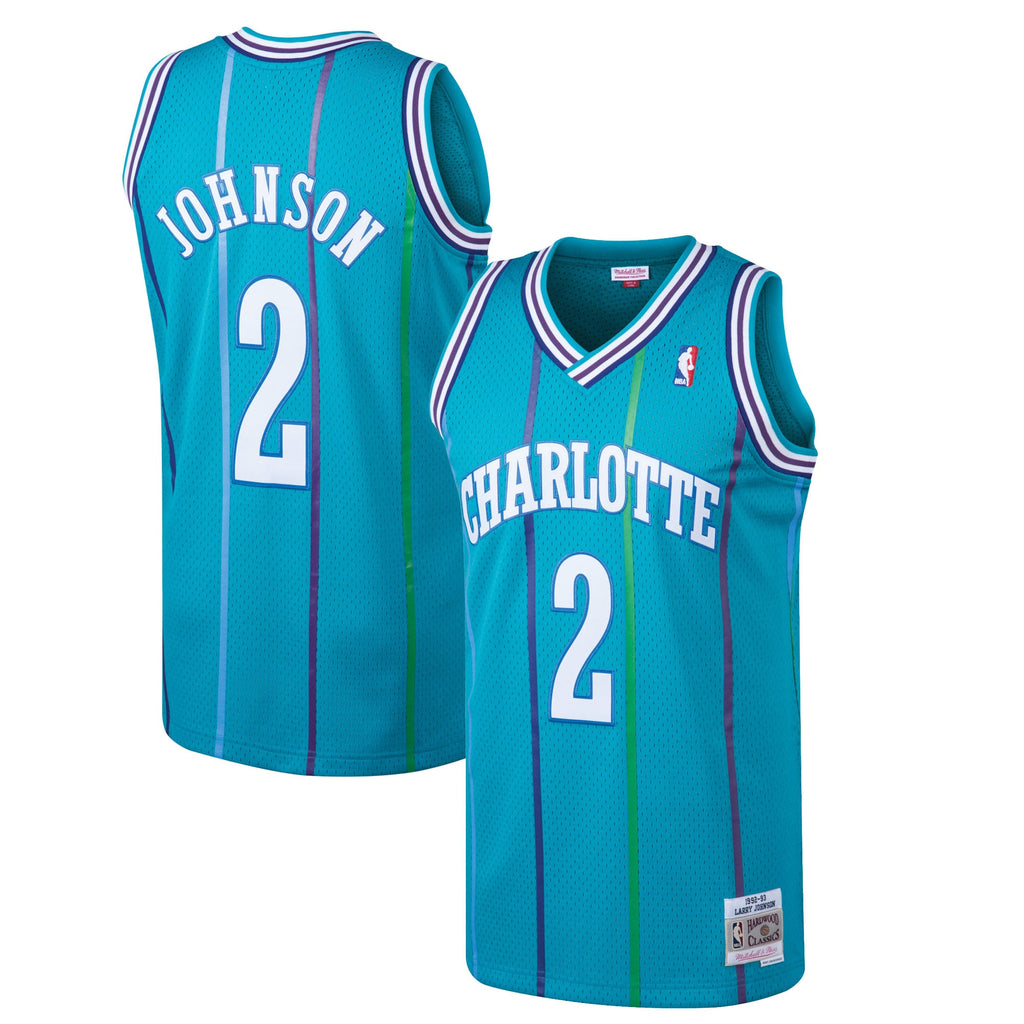 Charlotte Hornets Larry Johnson Mitchell & Ness Teal 1992/93 Hardwood Classics Swingman Jersey for Men product image 2,