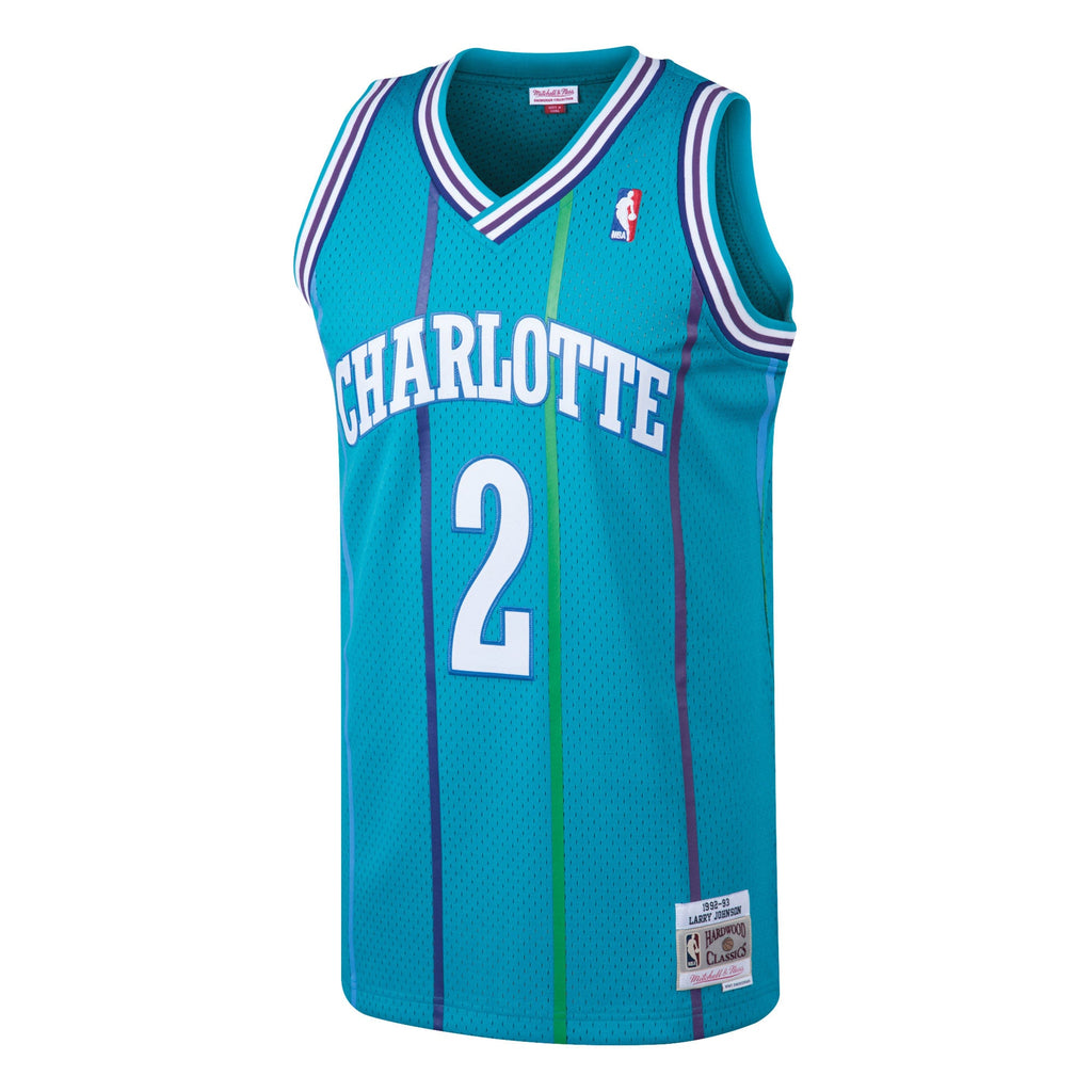 Charlotte Hornets Larry Johnson Mitchell & Ness Teal 1992/93 Hardwood Classics Swingman Jersey for Men product image 3,
