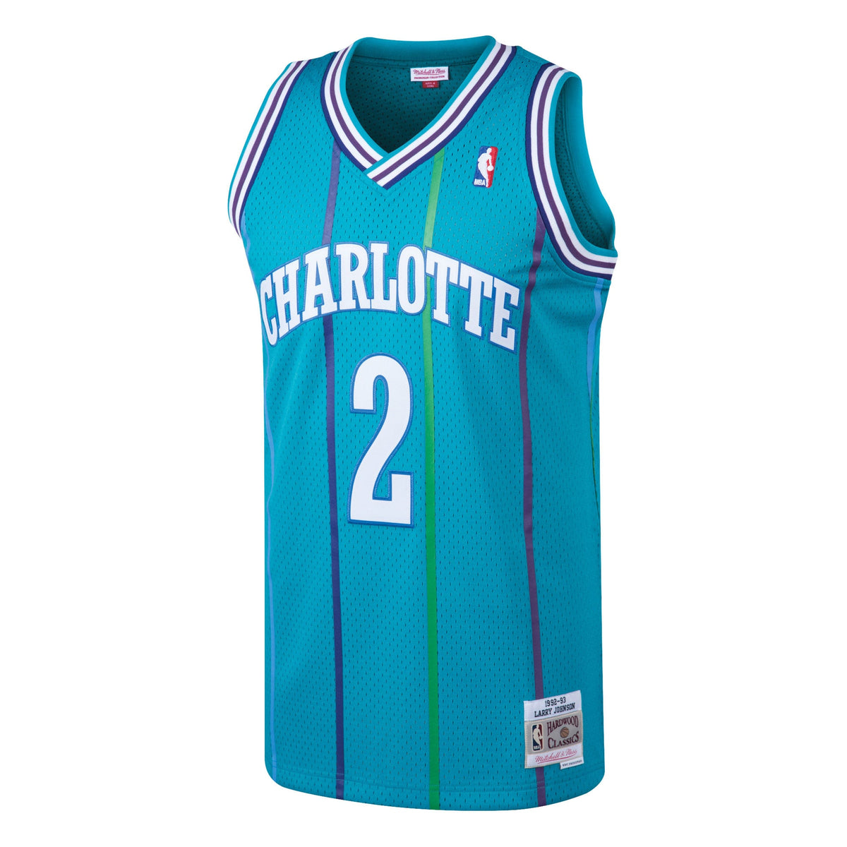 Charlotte Hornets Larry Johnson Mitchell & Ness Teal 1992/93 Hardwood Classics Swingman Jersey for Men product image 3,