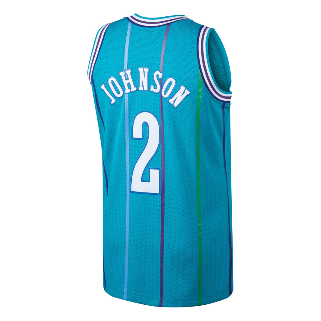 Charlotte Hornets Larry Johnson Mitchell & Ness Teal 1992/93 Hardwood Classics Swingman Jersey for Men product image 4,