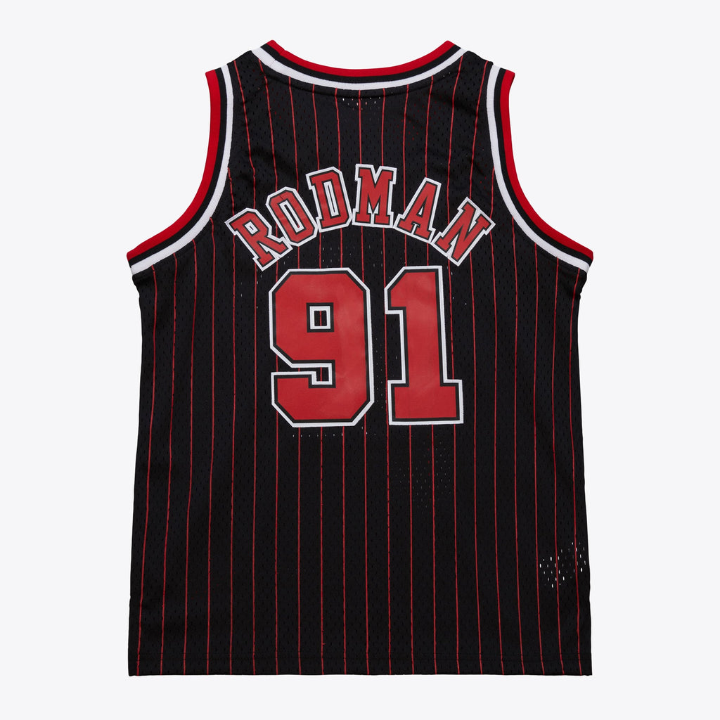 Youth Chicago Bulls Dennis Rodman Black 1995/96 Swingman Jersey product image 3, provided for visual reference and product