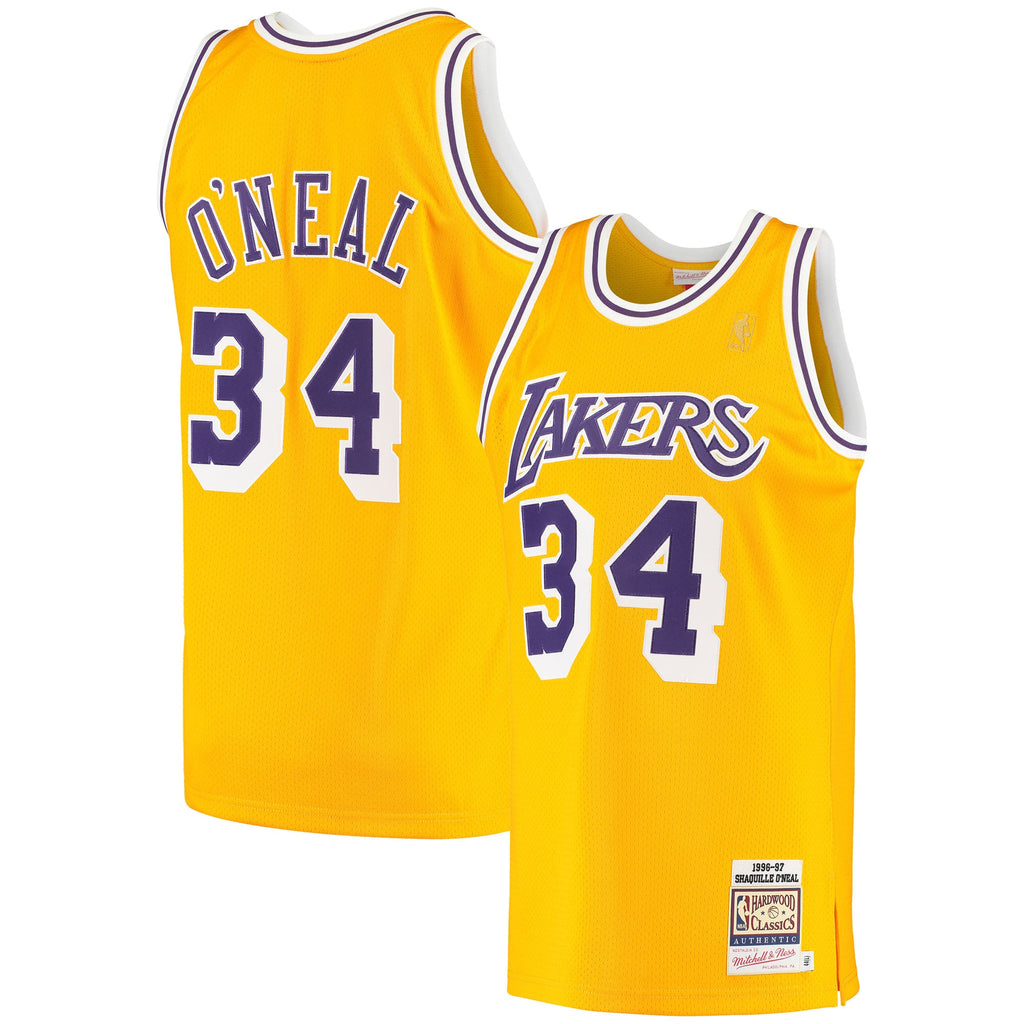 Los Angeles Lakers Shaquille O'Neal Mitchell & Ness Gold 1996/97 Hardwood Classics Authentic Jersey for Men product image 1,