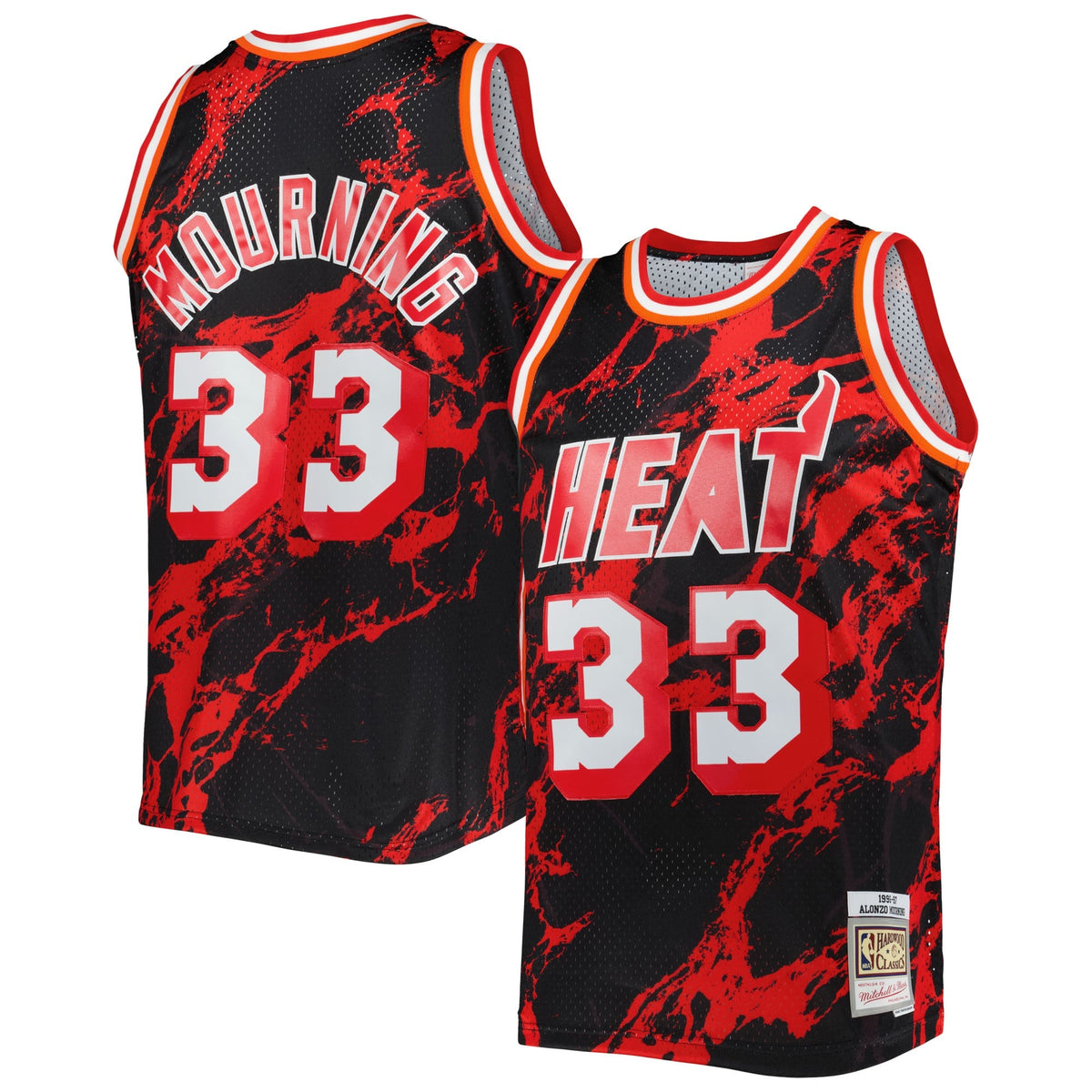 Miami Heat Alonzo Mourning Mitchell & Ness Black 1996/97 Hardwood Classics Marble Swingman Jersey for Men product image 2,