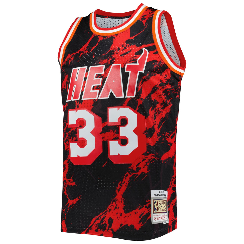 Miami Heat Alonzo Mourning Mitchell & Ness Black 1996/97 Hardwood Classics Marble Swingman Jersey for Men product image 3,