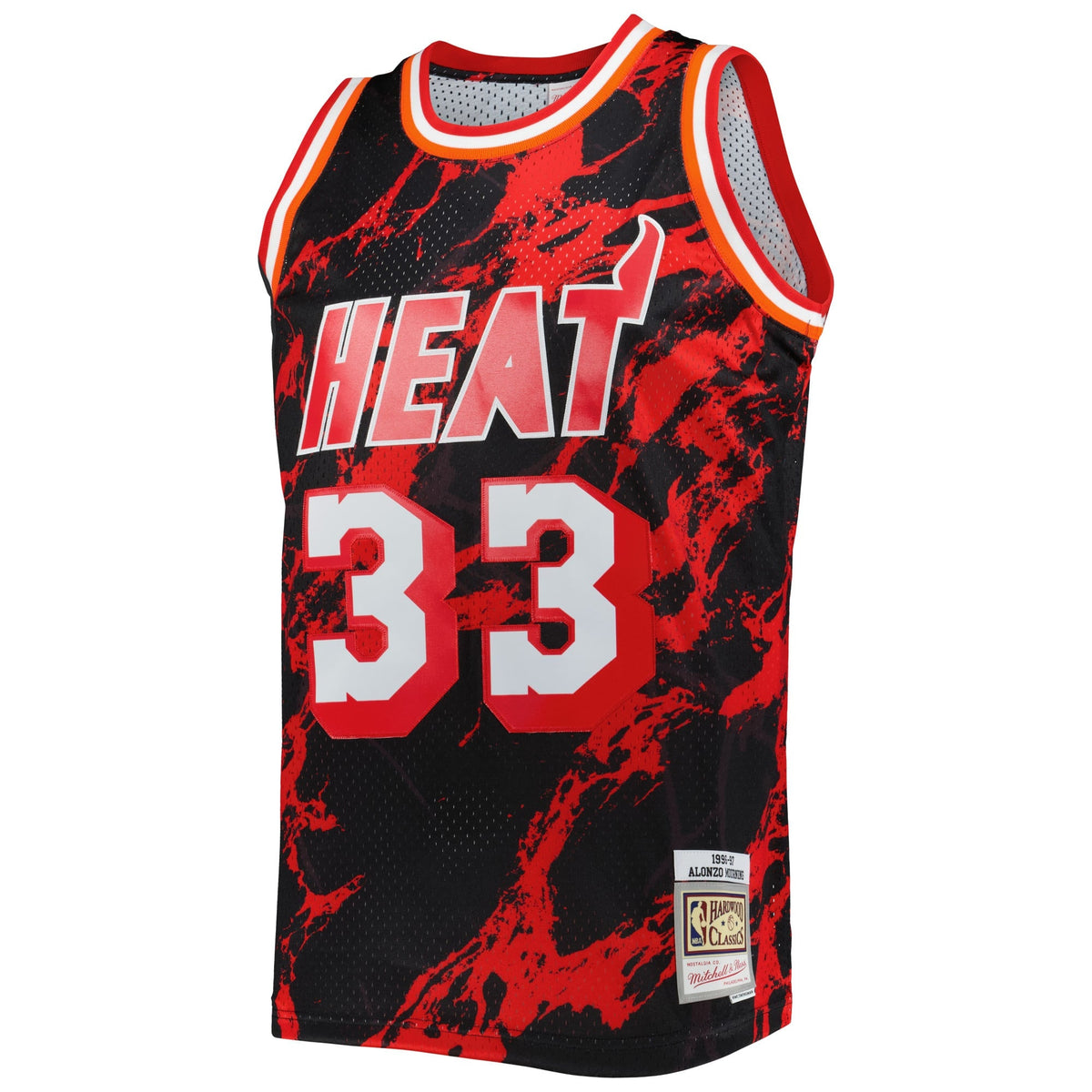 Miami Heat Alonzo Mourning Mitchell & Ness Black 1996/97 Hardwood Classics Marble Swingman Jersey for Men product image 3,