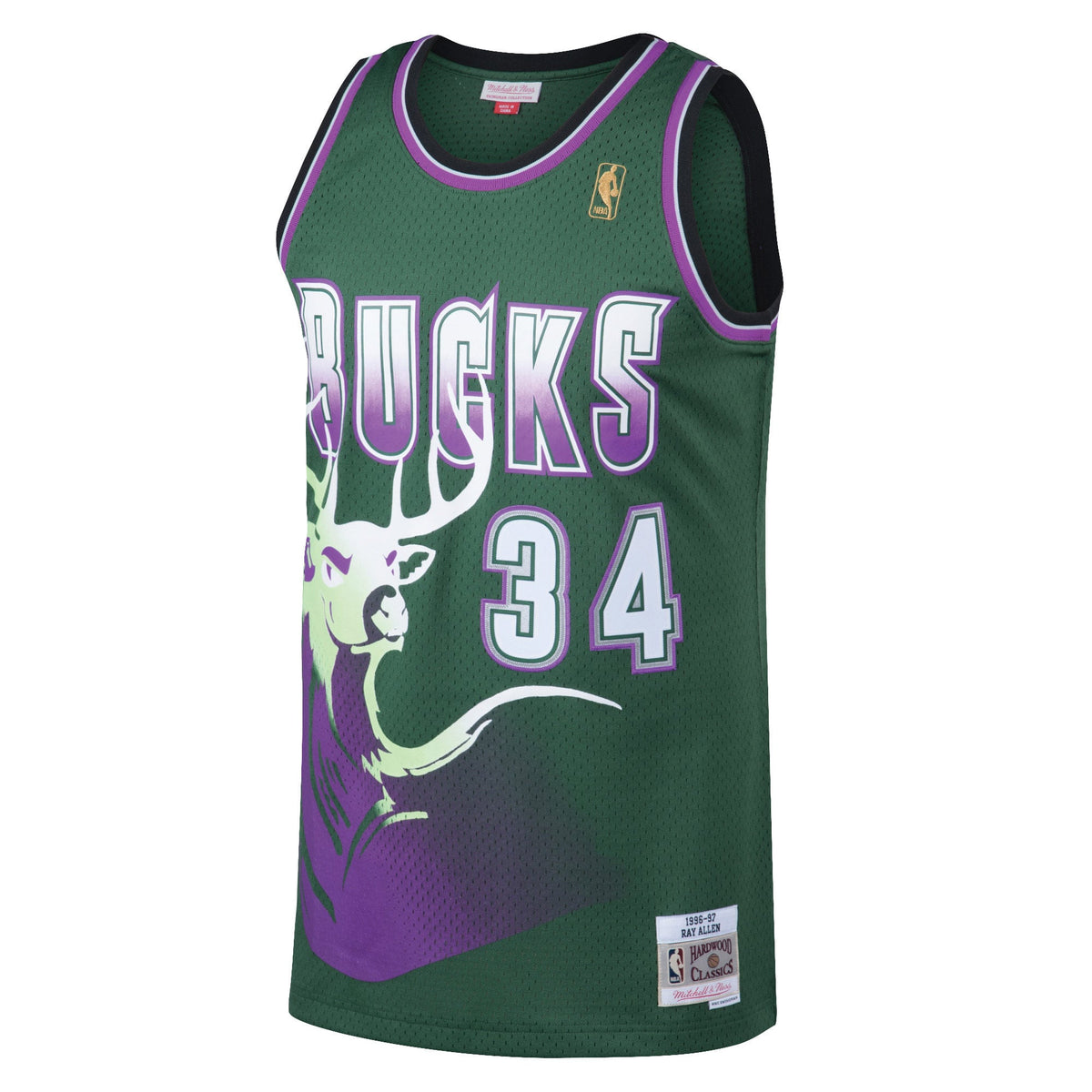Milwaukee Bucks Ray Allen Mitchell & Ness Kelly Green 1996/97 Hardwood Classics Swingman Jersey for Men product image 3,
