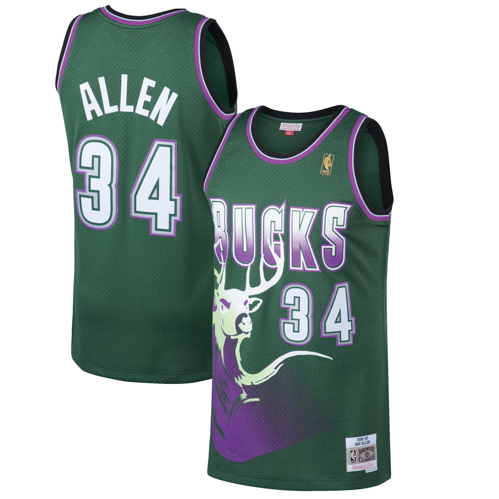 Milwaukee Bucks Ray Allen Mitchell & Ness Kelly Green 1996/97 Hardwood Classics Swingman Jersey for Men product image 1,