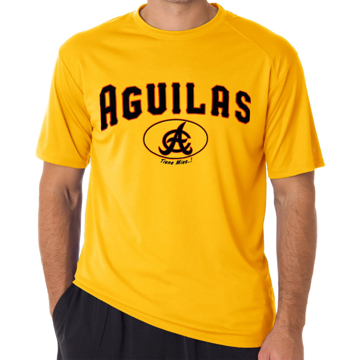 Aguilas Cibaeñas Tiene Mieo Yellow T-Shirts product image 1, provided for visual reference and product detail review