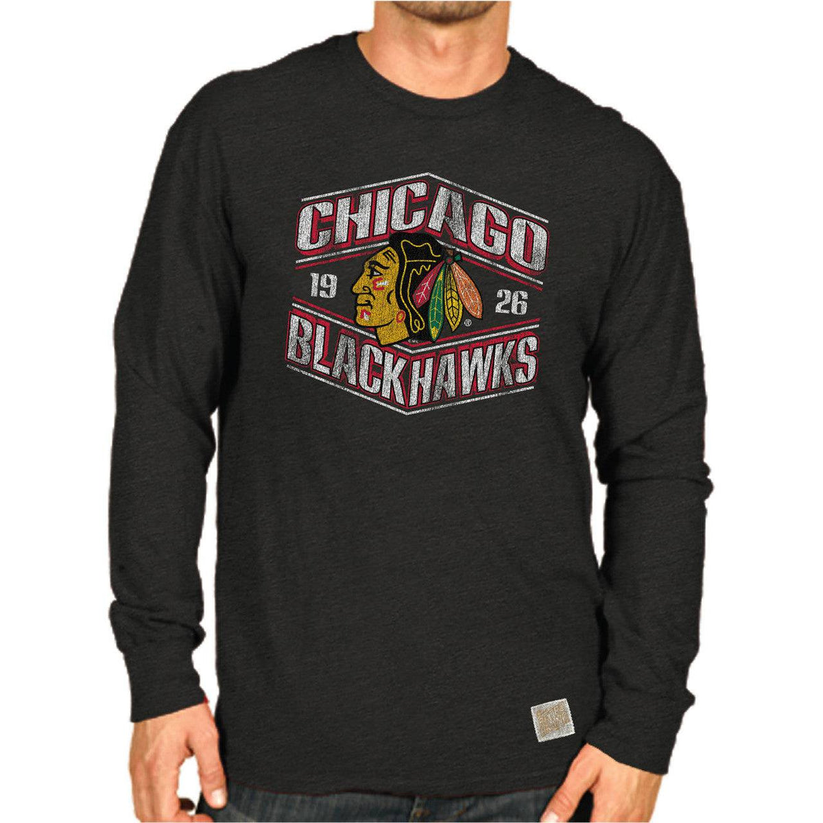 Chicago Blackhawks Adult Distressed Long Sleeve Logo Shirt product image 1, provided for visual reference and product detail
