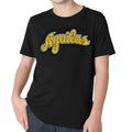 Aguilas Cibaenas YOUTH T-Shirts with YELLOW-WHITE cursive letters product image 1, provided for visual reference and product