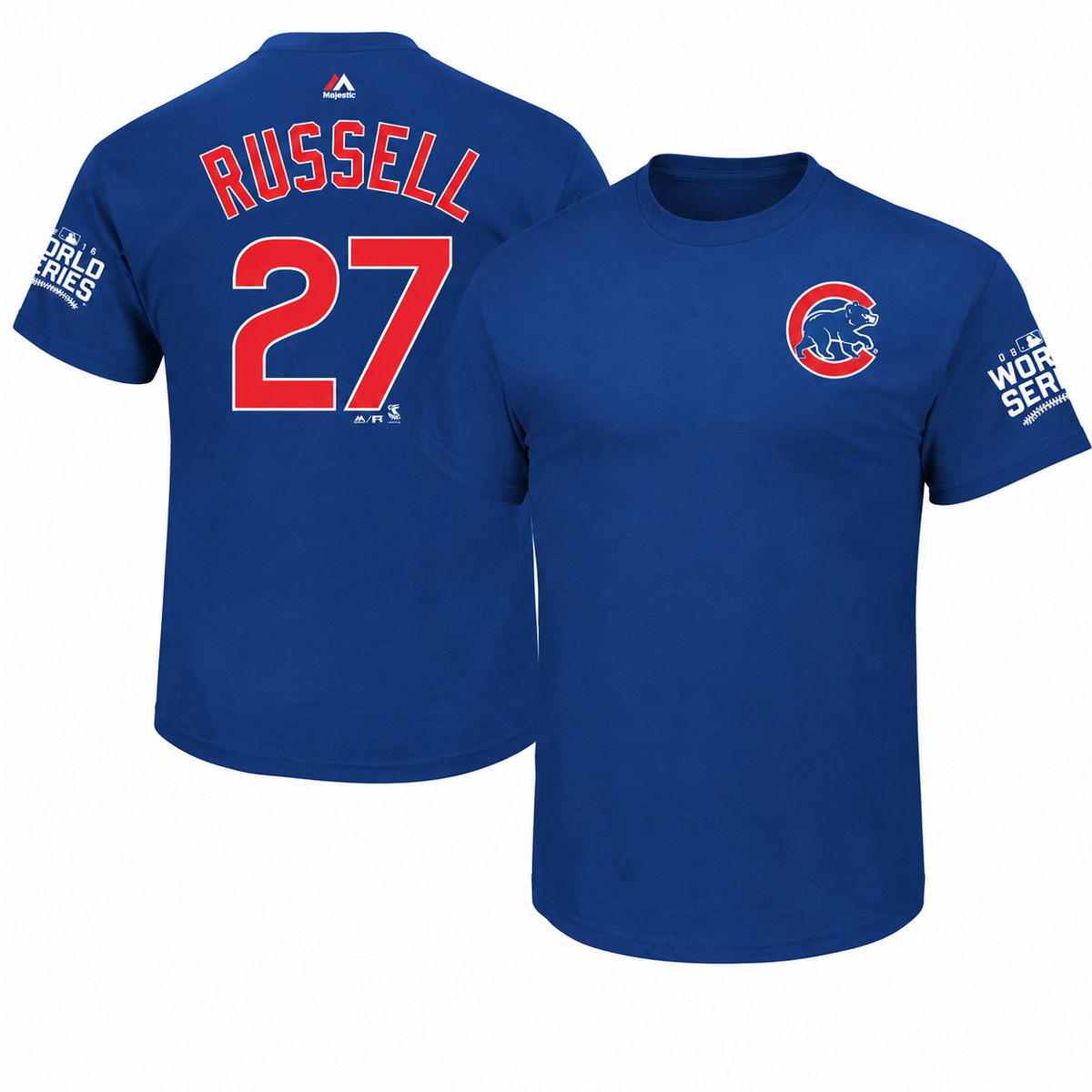 Chicago Cubs Youth Addison Russell 2016 World Series Name and Number T-Shirt product image 1, provided for visual reference