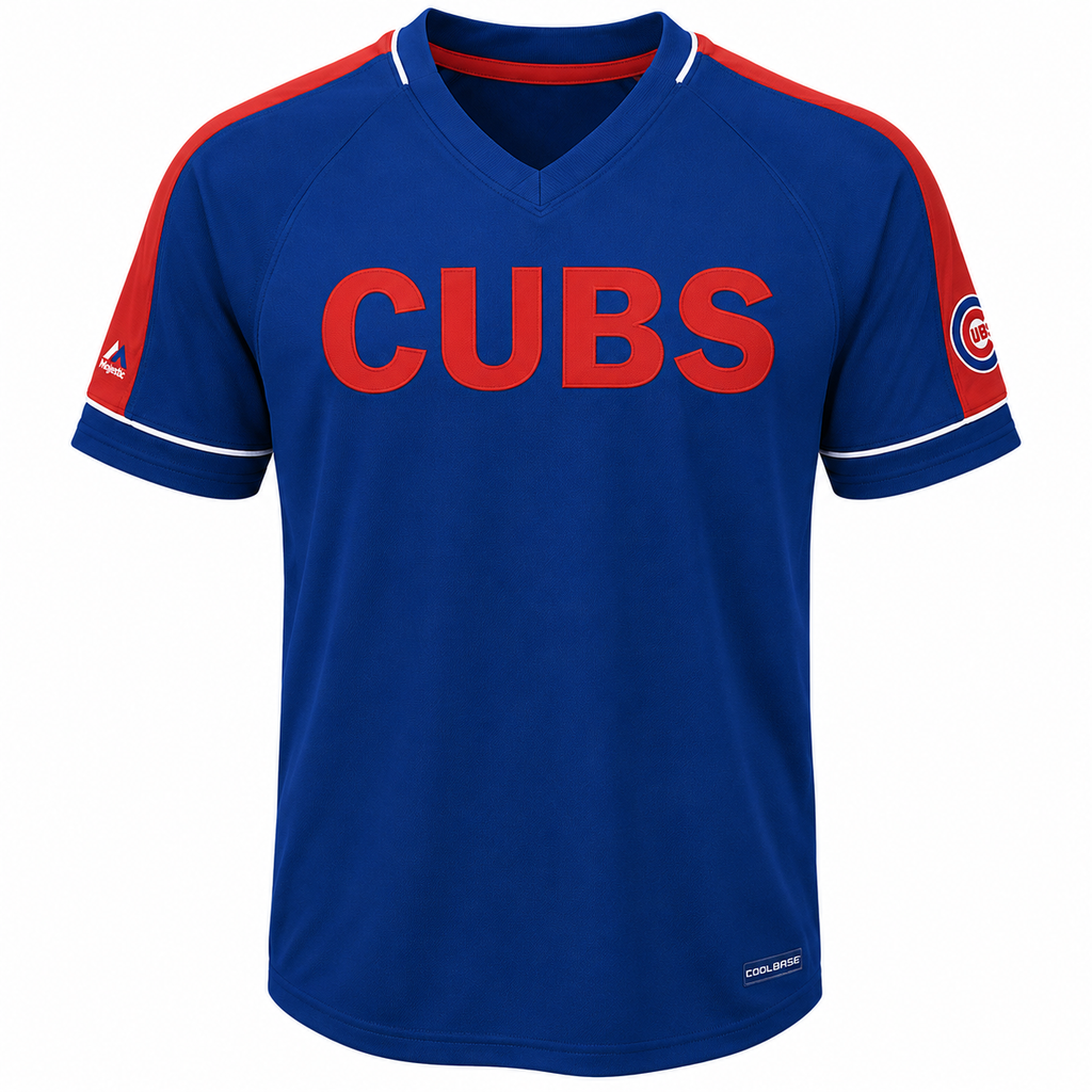 Chicago Cubs Majestic Royal Lead Hitter Synthetic Cool Base V-Neck T-Shirt for Men product image 1, provided for visual