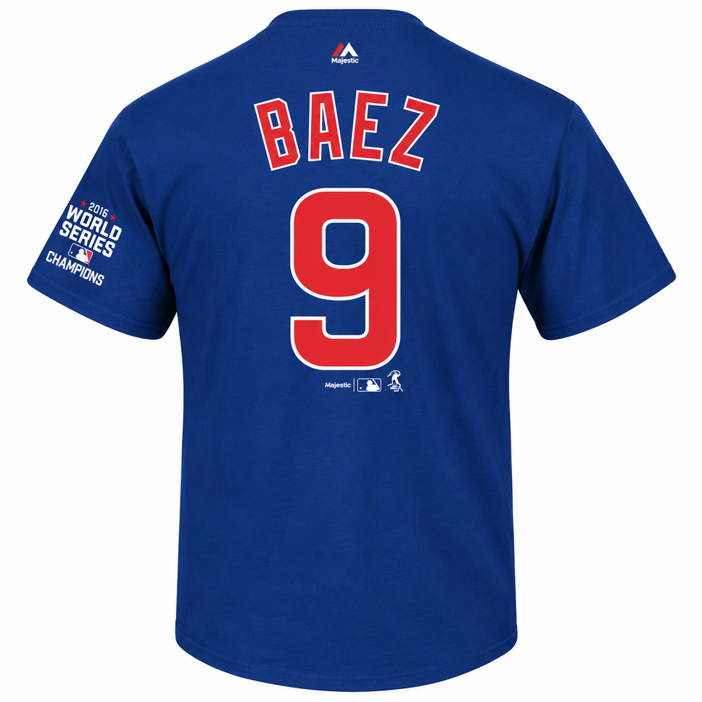 Youth Chicago Cubs Javier Baez Majestic Royal 2016 World Series Champions Name & Number T-Shirt product image 3, provided