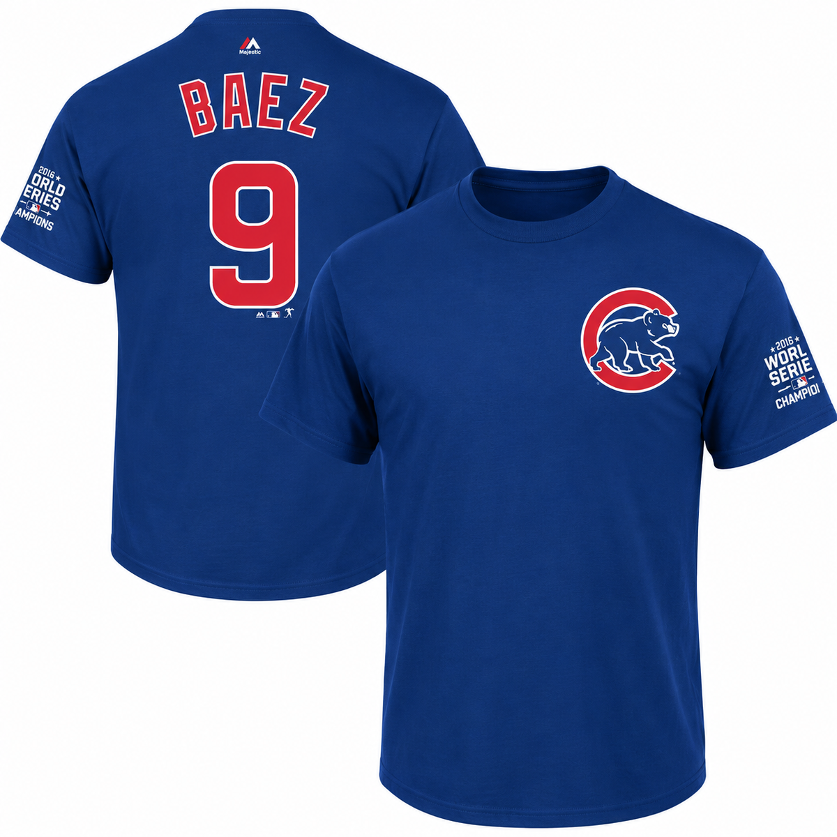 Youth Chicago Cubs Javier Baez Majestic Royal 2016 World Series Champions Name & Number T-Shirt product image 1, provided
