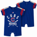 Newborn & Infant Chicago Cubs Majestic Royal Classic Stripe Romper product image 1, provided for visual reference and
