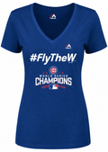Chicago Cubs 2016 World Series Champions Fly The W Hashtag V-Neck T-Shirt By Majestic for Women product image 1, provided