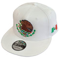 Embroidered Shield and flag Snapback Mexico New Era White Hat product image 1, provided for visual reference and product